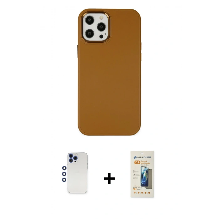 MARSİLYAN™- iPhone 12 Pro Max Kılıf Çekirdek Çizgi - Siyah 6D Mat Seramik Hayalet Nano Ekran Koruyucu + Shine Kamera Lens - LT