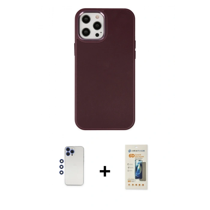 MARSİLYAN™- iPhone 12 Pro Max Kılıf Çekirdek Çizgi - Siyah 6D Mat Seramik Hayalet Nano Ekran Koruyucu + Shine Kamera Lens - LT