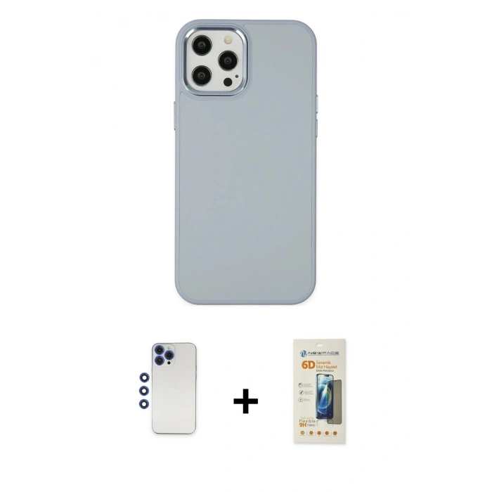 MARSİLYAN™- iPhone 12 Pro Max Kılıf Çekirdek Çizgi - Siyah 6D Mat Seramik Hayalet Nano Ekran Koruyucu + Shine Kamera Lens - LT