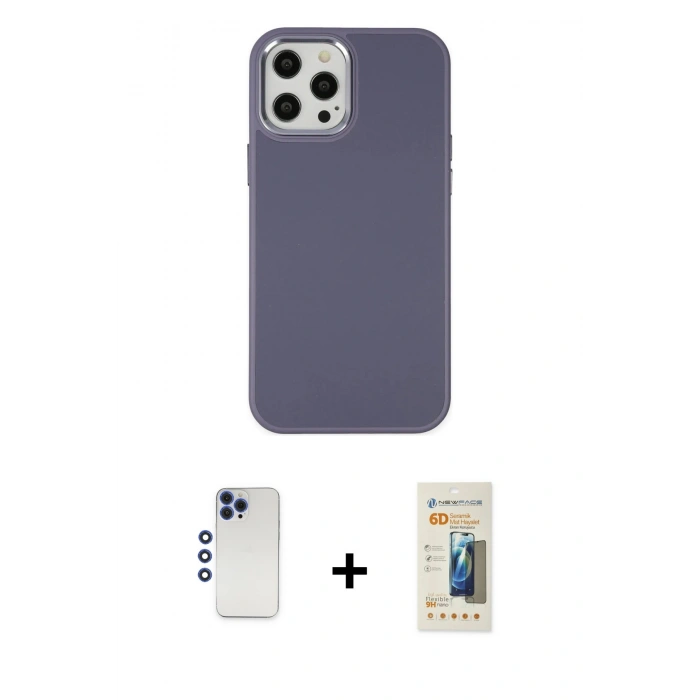 MARSİLYAN™- iPhone 12 Pro Max Kılıf Çekirdek Çizgi - Siyah 6D Mat Seramik Hayalet Nano Ekran Koruyucu + Shine Kamera Lens - LT