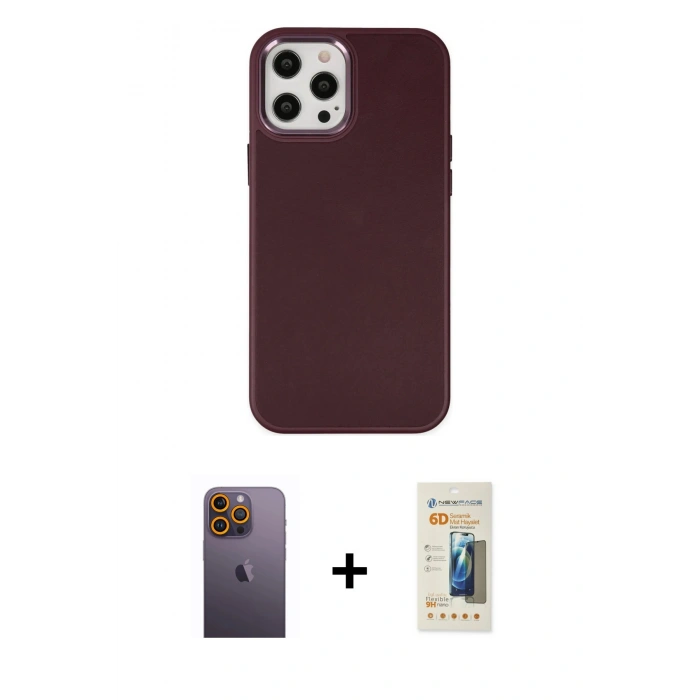 MARSİLYAN™- iPhone 12 Pro Max Kılıf Çekirdek Çizgi - Siyah 6D Mat Seramik Hayalet Nano Ekran Koruyucu + Neon Fosforlu Kamera Lens - SI