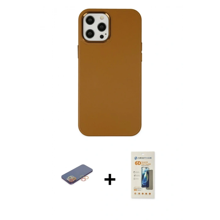 MARSİLYAN™- iPhone 12 Pro Max Kılıf Çekirdek Çizgi - Siyah 6D Mat Seramik Hayalet Nano Ekran Koruyucu + Renkli Kamera Lens Koruma Cam - TU