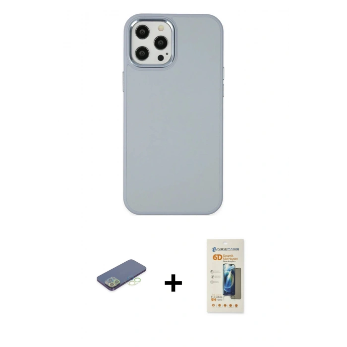MARSİLYAN™- iPhone 12 Pro Max Kılıf Çekirdek Çizgi - Siyah 6D Mat Seramik Hayalet Nano Ekran Koruyucu + Renkli Kamera Lens Koruma Cam - YL