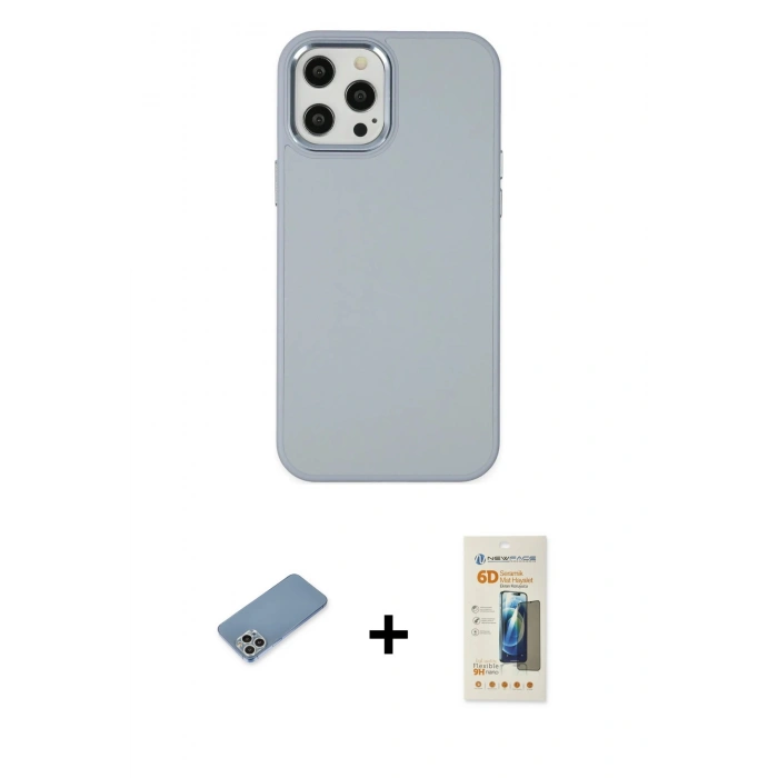 MARSİLYAN™- iPhone 12 Pro Max Kılıf Çekirdek Çizgi - Siyah 6D Mat Seramik Hayalet Nano Ekran Koruyucu + Shine Kamera Lens Koruma Cam - GS