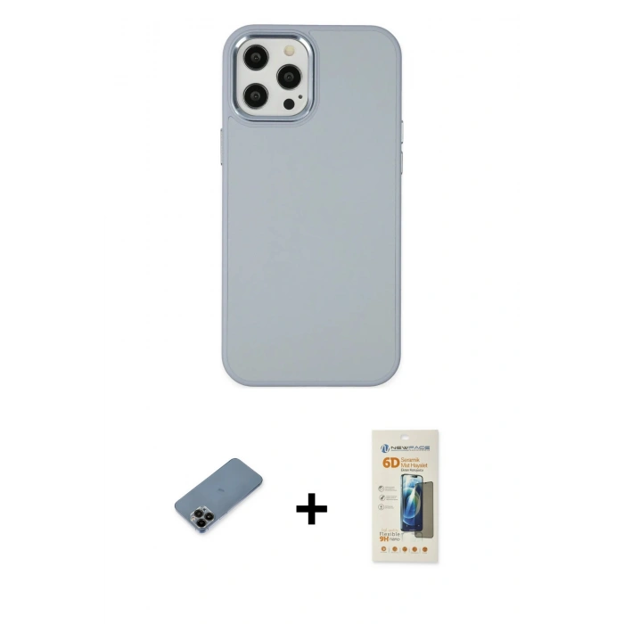 MARSİLYAN™- iPhone 12 Pro Max Kılıf Çekirdek Çizgi - Siyah 6D Mat Seramik Hayalet Nano Ekran Koruyucu + Shine Kamera Lens Koruma Cam - SH