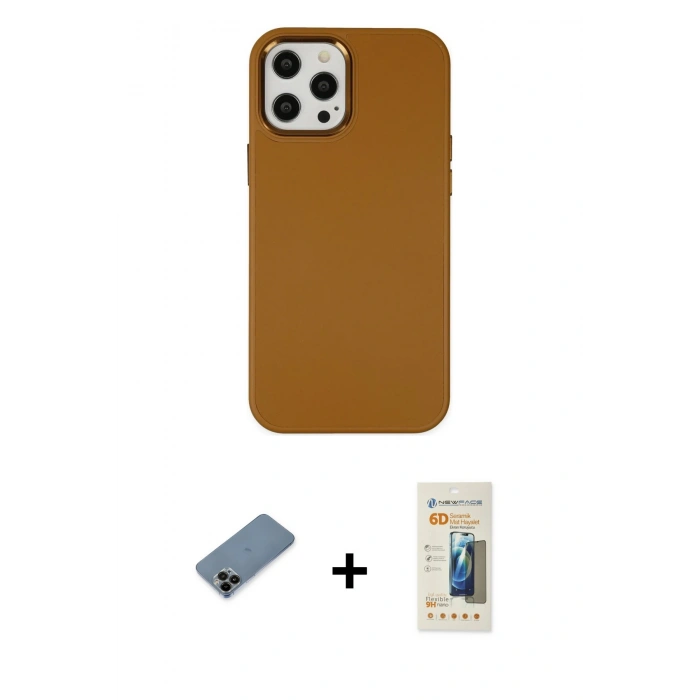 MARSİLYAN™- iPhone 12 Pro Max Kılıf Çekirdek Çizgi - Siyah 6D Mat Seramik Hayalet Nano Ekran Koruyucu + Shine Kamera Lens Koruma Cam - SH