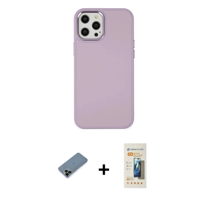 MARSİLYAN™- iPhone 12 Pro Max Kılıf Çekirdek Çizgi - Siyah 6D Mat Seramik Hayalet Nano Ekran Koruyucu + Shine Kamera Lens Koruma Cam - SH