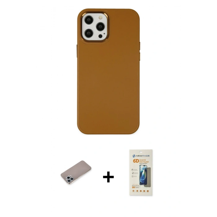 MARSİLYAN™- iPhone 12 Pro Max Kılıf Çekirdek Çizgi - Siyah 6D Mat Seramik Hayalet Nano Ekran Koruyucu + Shine Kamera Lens Koruma Cam - SABE