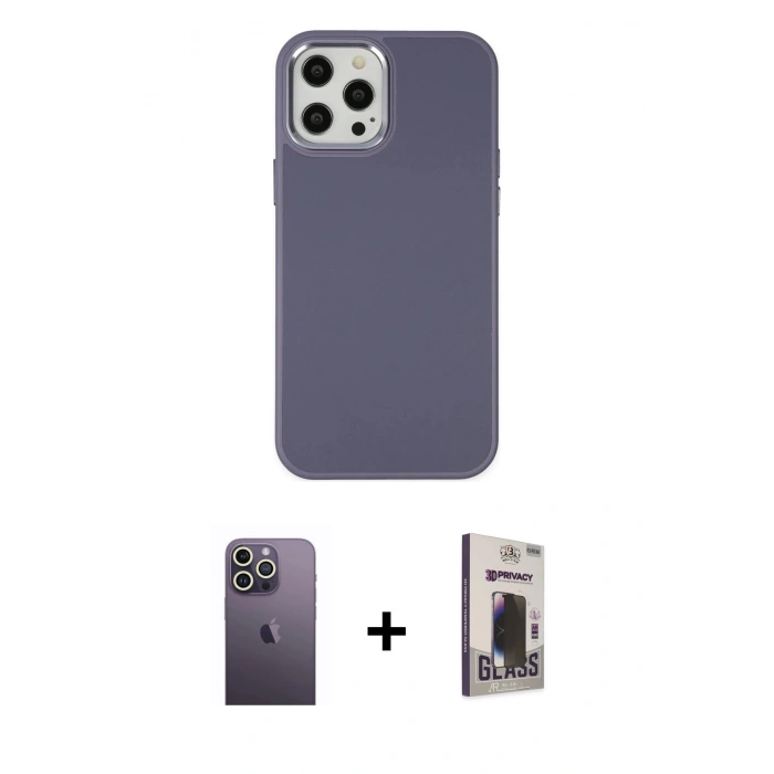 MARSİLYAN™- iPhone 12 Pro Max Kılıf Çekirdek Çizgi - Siyah Bilvis Hayalet Cam Ekran Koruyucu + Neon Fosforlu Kamera Lens - BZ