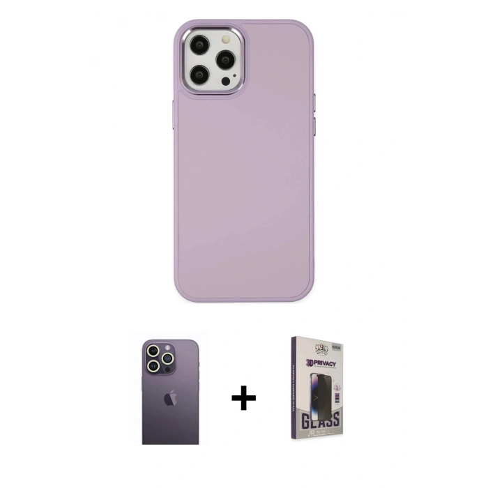 MARSİLYAN™- iPhone 12 Pro Max Kılıf Çekirdek Çizgi - Siyah Bilvis Hayalet Cam Ekran Koruyucu + Neon Fosforlu Kamera Lens - BZ