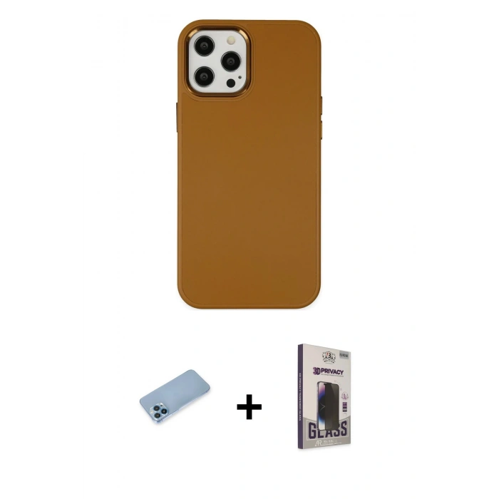 MARSİLYAN™- iPhone 12 Pro Max Kılıf Çekirdek Çizgi - Siyah Bilvis Hayalet Cam Ekran Koruyucu + Shine Kamera Lens Koruma Cam - MI