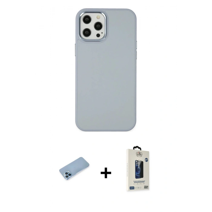 MARSİLYAN™- iPhone 12 Pro Max Kılıf Çekirdek Çizgi - Siyah Bilvis Hayalet Cam Ekran Koruyucu + Shine Kamera Lens Koruma Cam - MI