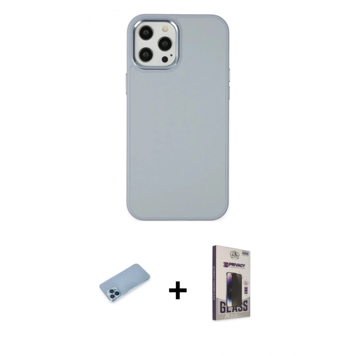 MARSİLYAN™- iPhone 12 Pro Max Kılıf Çekirdek Çizgi - Siyah Bilvis Hayalet Cam Ekran Koruyucu + Shine Kamera Lens Koruma Cam - MI