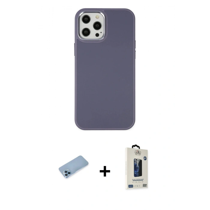 MARSİLYAN™- iPhone 12 Pro Max Kılıf Çekirdek Çizgi - Siyah Bilvis Hayalet Cam Ekran Koruyucu + Shine Kamera Lens Koruma Cam - MI