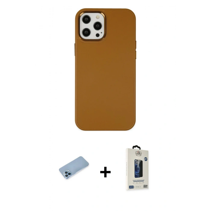MARSİLYAN™- iPhone 12 Pro Max Kılıf Çekirdek Çizgi - Siyah Bilvis Hayalet Cam Ekran Koruyucu + Shine Kamera Lens Koruma Cam - MI