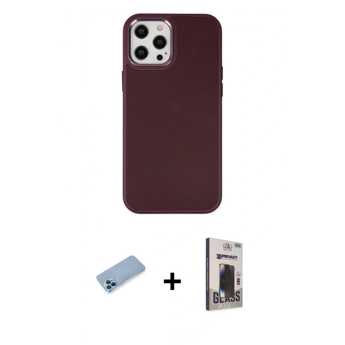 MARSİLYAN™- iPhone 12 Pro Max Kılıf Çekirdek Çizgi - Siyah Bilvis Hayalet Cam Ekran Koruyucu + Shine Kamera Lens Koruma Cam - MI