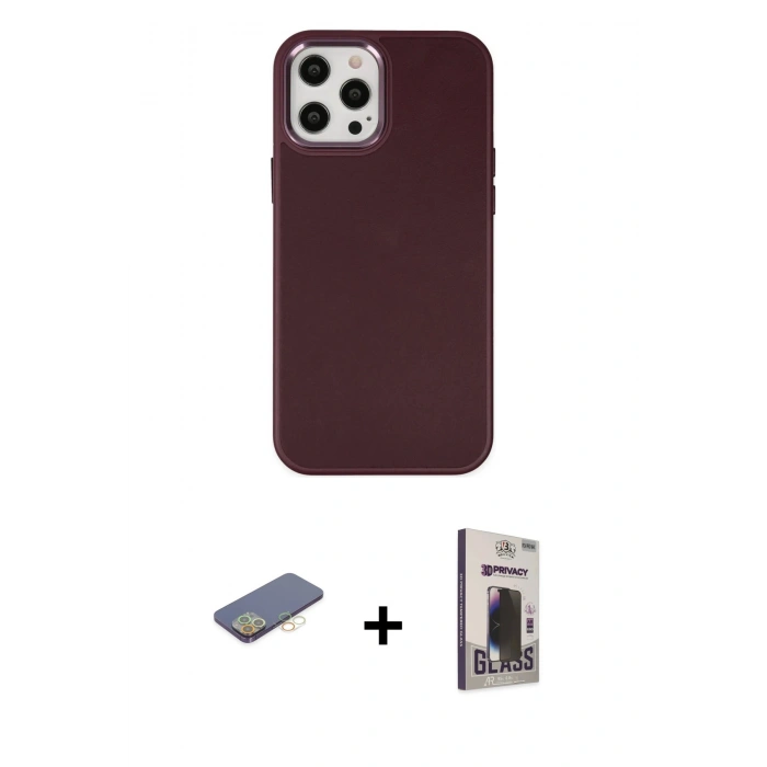 MARSİLYAN™- iPhone 12 Pro Max Kılıf Çekirdek Çizgi - Siyah Bilvis Hayalet Cam Ekran Koruyucu + Renkli Kamera Lens Koruma Cam - SI