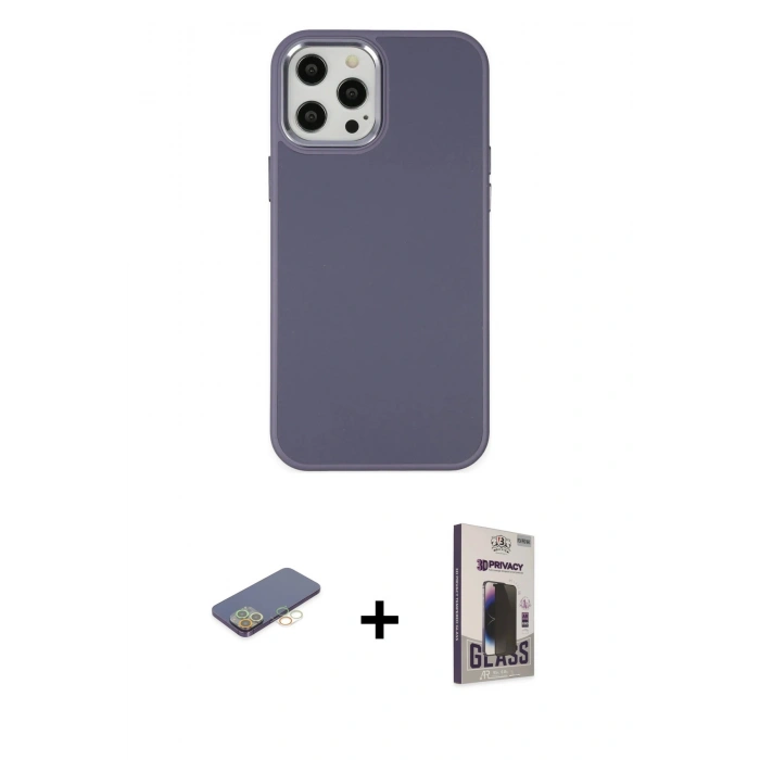 MARSİLYAN™- iPhone 12 Pro Max Kılıf Çekirdek Çizgi - Siyah Bilvis Hayalet Cam Ekran Koruyucu + Renkli Kamera Lens Koruma Cam - SI