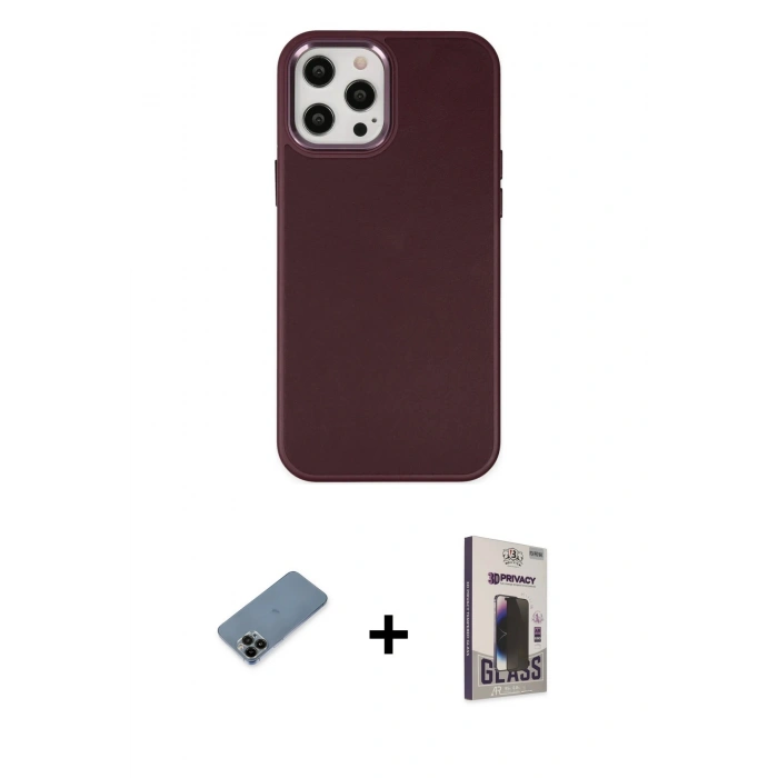 MARSİLYAN™- iPhone 12 Pro Max Kılıf Çekirdek Çizgi - Siyah Bilvis Hayalet Cam Ekran Koruyucu + Shine Kamera Lens Koruma Cam - SH