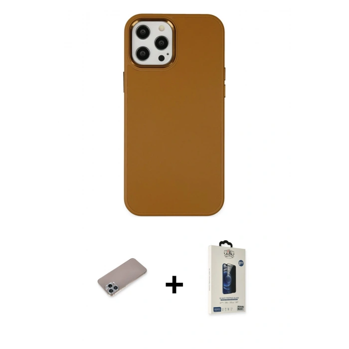 MARSİLYAN™- iPhone 12 Pro Max Kılıf Çekirdek Çizgi - Siyah Bilvis Hayalet Cam Ekran Koruyucu + Shine Kamera Lens Koruma Cam - SABE