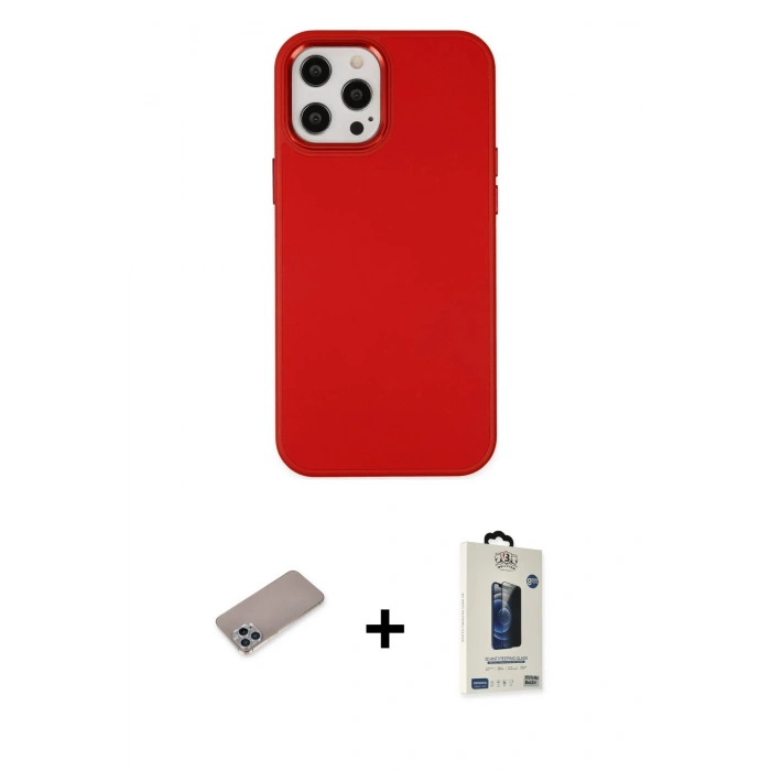 MARSİLYAN™- iPhone 12 Pro Max Kılıf Çekirdek Çizgi - Siyah Bilvis Hayalet Cam Ekran Koruyucu + Shine Kamera Lens Koruma Cam - SABE