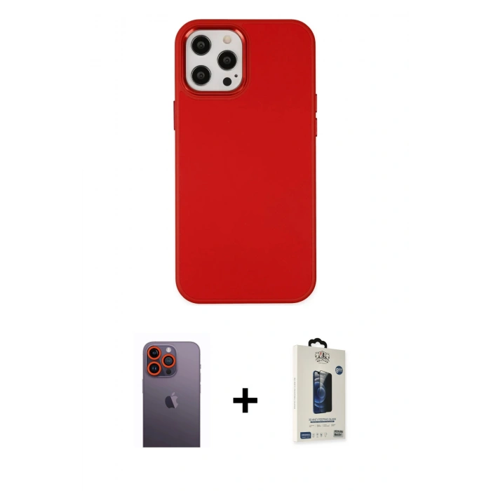 MARSİLYAN™- iPhone 12 Pro Max Kılıf Çekirdek Çizgi - Siyah Bilvis Hayalet Cam Ekran Koruyucu + Neon Fosforlu Kamera Lens - TU