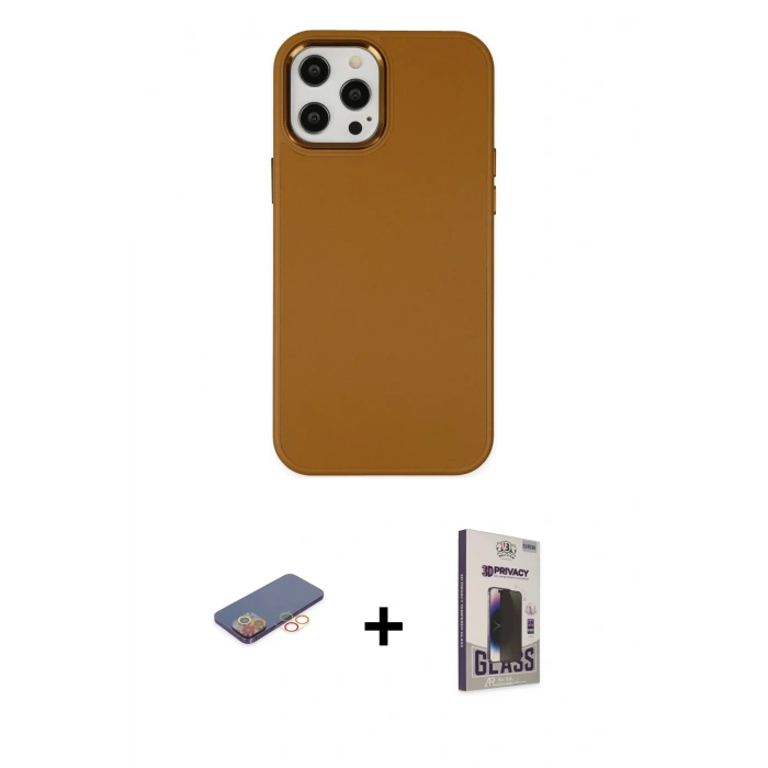 MARSİLYAN™- iPhone 12 Pro Max Kılıf Çekirdek Çizgi - Siyah Bilvis Hayalet Cam Ekran Koruyucu + Renkli Kamera Lens Koruma Cam - TU