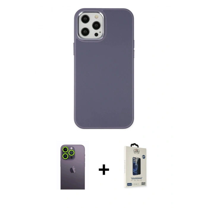 MARSİLYAN™- iPhone 12 Pro Max Kılıf Çekirdek Çizgi - Siyah Bilvis Hayalet Cam Ekran Koruyucu + Neon Fosforlu Kamera Lens - YL