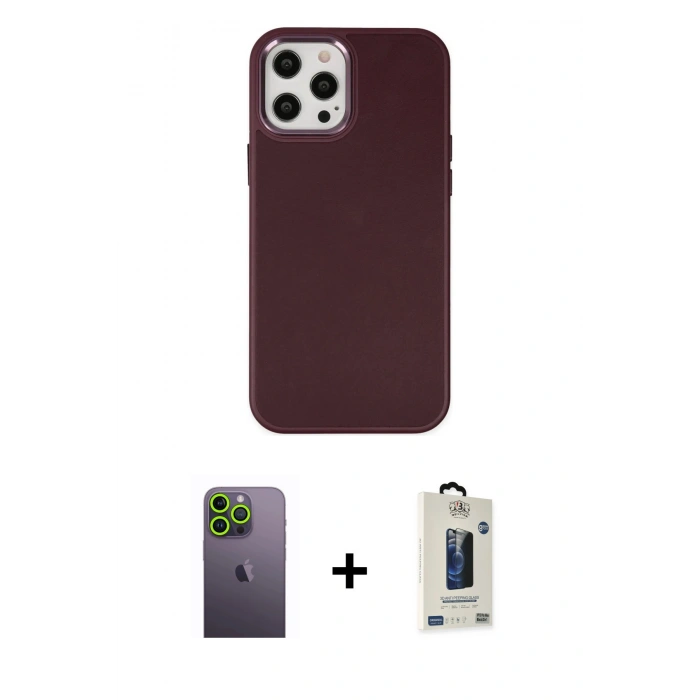 MARSİLYAN™- iPhone 12 Pro Max Kılıf Çekirdek Çizgi - Siyah Bilvis Hayalet Cam Ekran Koruyucu + Neon Fosforlu Kamera Lens - YL