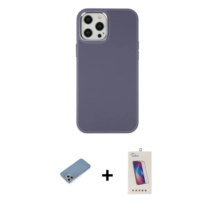MARSİLYAN™- iPhone 12 Pro Max Kılıf Çekirdek Çizgi - Siyah Joko 5D Cam + Shine Kamera Lens Koruma Cam - GS