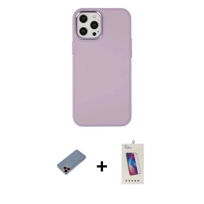 MARSİLYAN™- iPhone 12 Pro Max Kılıf Çekirdek Çizgi - Siyah Joko 5D Cam + Metal Kamera Lens Koruma Cam - KI