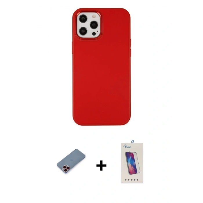 MARSİLYAN™- iPhone 12 Pro Max Kılıf Çekirdek Çizgi - Siyah Joko 5D Cam + Metal Kamera Lens Koruma Cam - KI