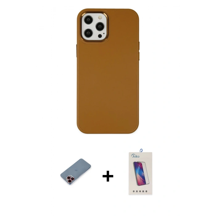 MARSİLYAN™- iPhone 12 Pro Max Kılıf Çekirdek Çizgi - Siyah Joko 5D Cam + Metal Kamera Lens Koruma Cam - KI