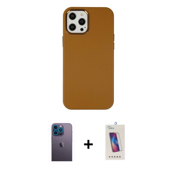 MARSİLYAN™- iPhone 12 Pro Max Kılıf Çekirdek Çizgi - Siyah Joko 5D Cam + Neon Fosforlu Kamera Lens - MI