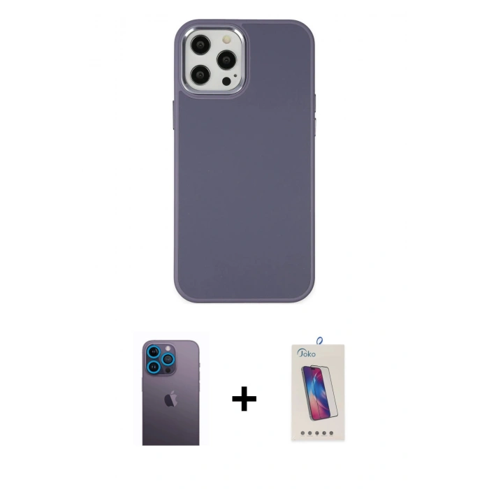 MARSİLYAN™- iPhone 12 Pro Max Kılıf Çekirdek Çizgi - Siyah Joko 5D Cam + Neon Fosforlu Kamera Lens - MI