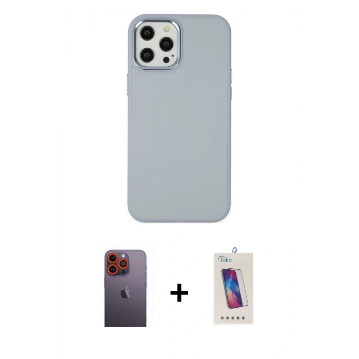 MARSİLYAN™- iPhone 12 Pro Max Kılıf Çekirdek Çizgi - Siyah Joko 5D Cam + Neon Fosforlu Kamera Lens - TU