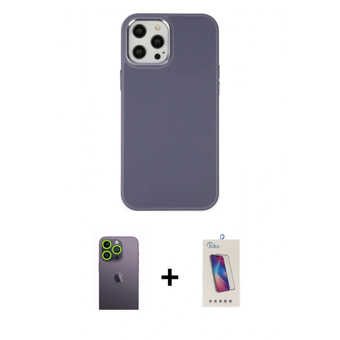 MARSİLYAN™- iPhone 12 Pro Max Kılıf Çekirdek Çizgi - Siyah Joko 5D Cam + Neon Fosforlu Kamera Lens - YL