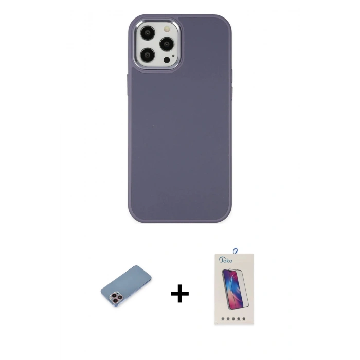 MARSİLYAN™- iPhone 12 Pro Max Kılıf Çekirdek Çizgi - Siyah Joko 5D Cam + Shine Kamera Lens Koruma Cam - PE