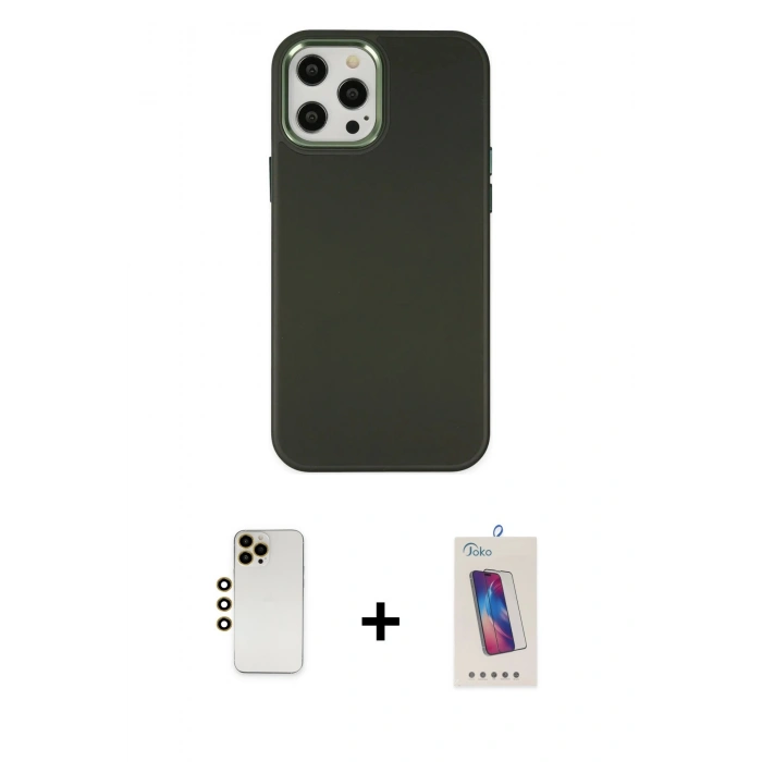 MARSİLYAN™- iPhone 12 Pro Max Kılıf Çekirdek Çizgi - Siyah Joko 5D Cam + Shine Kamera Lens - GD