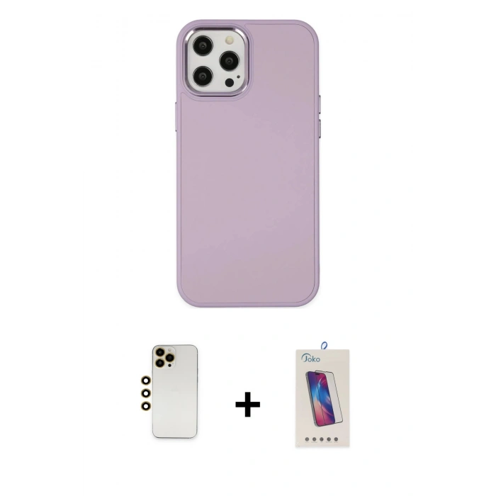 MARSİLYAN™- iPhone 12 Pro Max Kılıf Çekirdek Çizgi - Siyah Joko 5D Cam + Shine Kamera Lens - GD