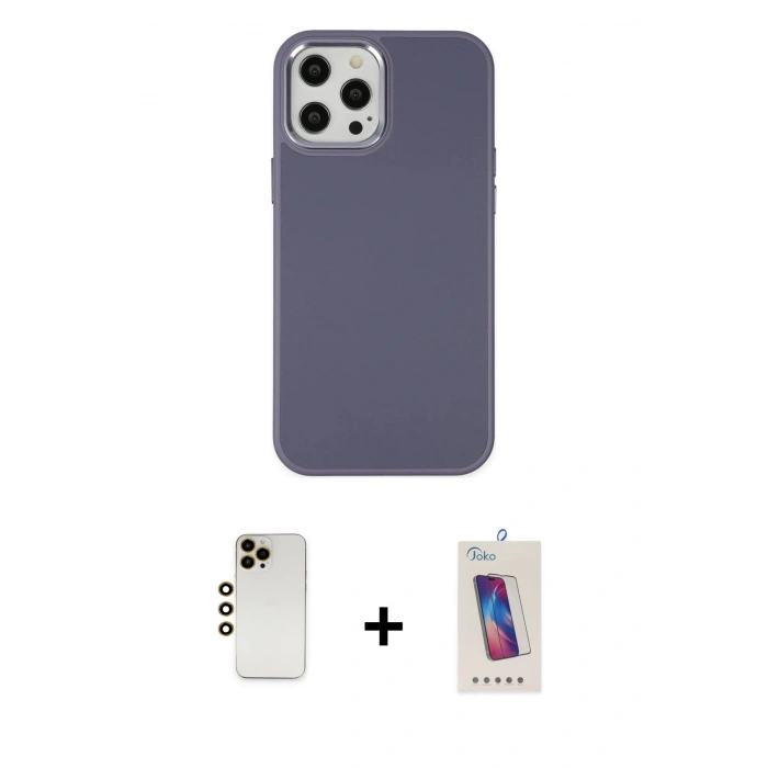 MARSİLYAN™- iPhone 12 Pro Max Kılıf Çekirdek Çizgi - Siyah Joko 5D Cam + Shine Kamera Lens - GD
