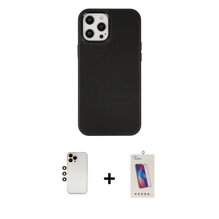MARSİLYAN™- iPhone 12 Pro Max Kılıf Çekirdek Çizgi - Siyah Joko 5D Cam + Shine Kamera Lens - GD