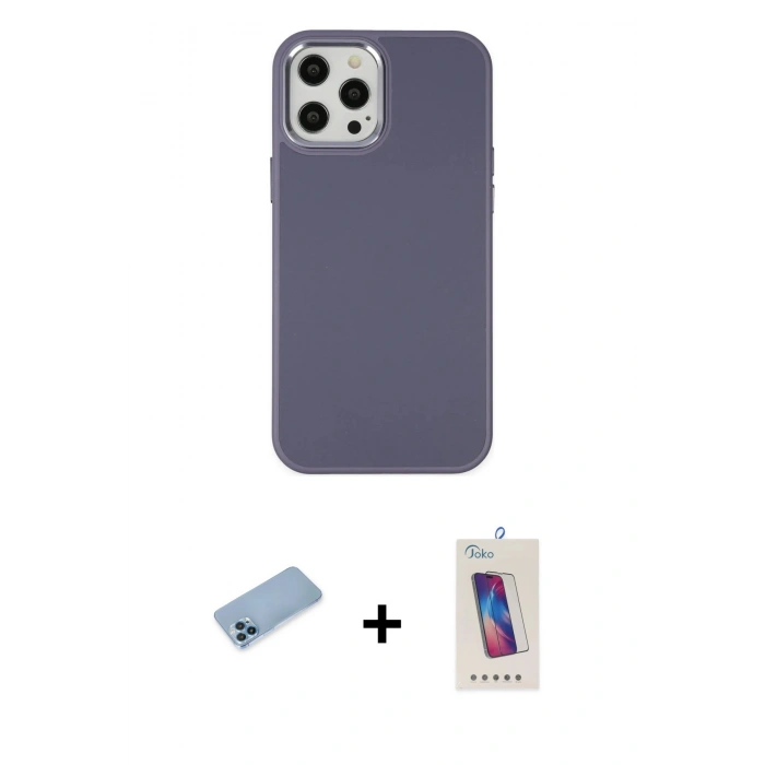 MARSİLYAN™- iPhone 12 Pro Max Kılıf Çekirdek Çizgi - Siyah Joko 5D Cam + Shine Kamera Lens Koruma Cam - MI