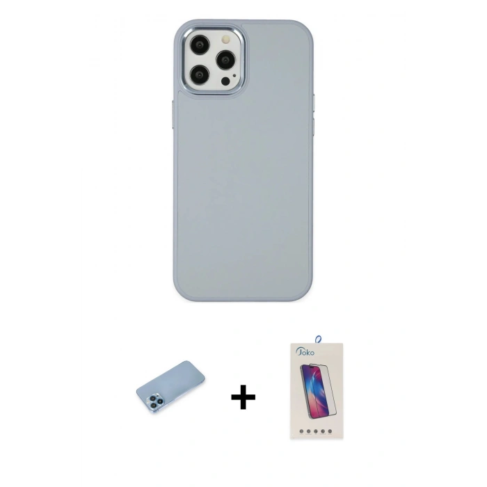 MARSİLYAN™- iPhone 12 Pro Max Kılıf Çekirdek Çizgi - Siyah Joko 5D Cam + Shine Kamera Lens Koruma Cam - MI