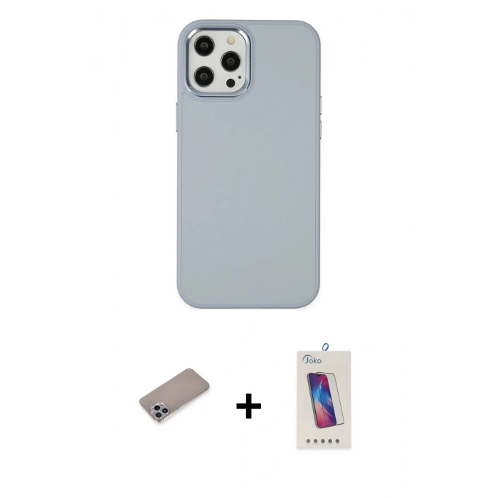 MARSİLYAN™- iPhone 12 Pro Max Kılıf Çekirdek Çizgi - Siyah Joko 5D Cam + Shine Kamera Lens Koruma Cam - SABE