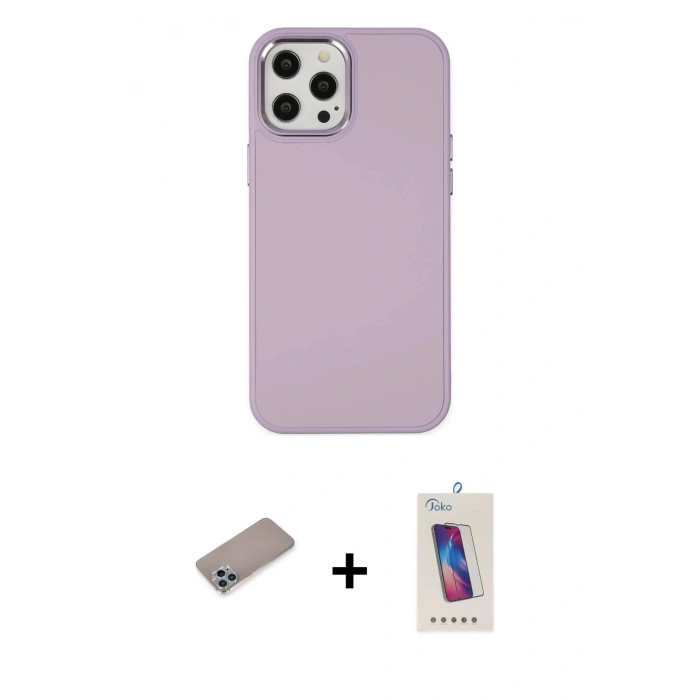 MARSİLYAN™- iPhone 12 Pro Max Kılıf Çekirdek Çizgi - Siyah Joko 5D Cam + Shine Kamera Lens Koruma Cam - SABE