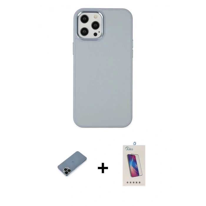 MARSİLYAN™- iPhone 12 Pro Max Kılıf Çekirdek Çizgi - Siyah Joko 5D Cam + Shine Kamera Lens Koruma Cam - SH