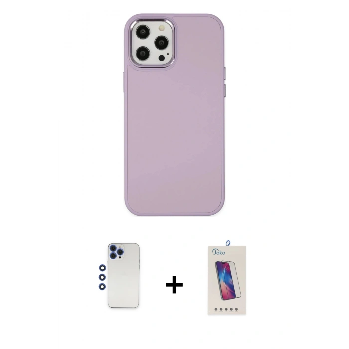 MARSİLYAN™- iPhone 12 Pro Max Kılıf Çekirdek Çizgi - Siyah Joko 5D Cam + Shine Kamera Lens - LT