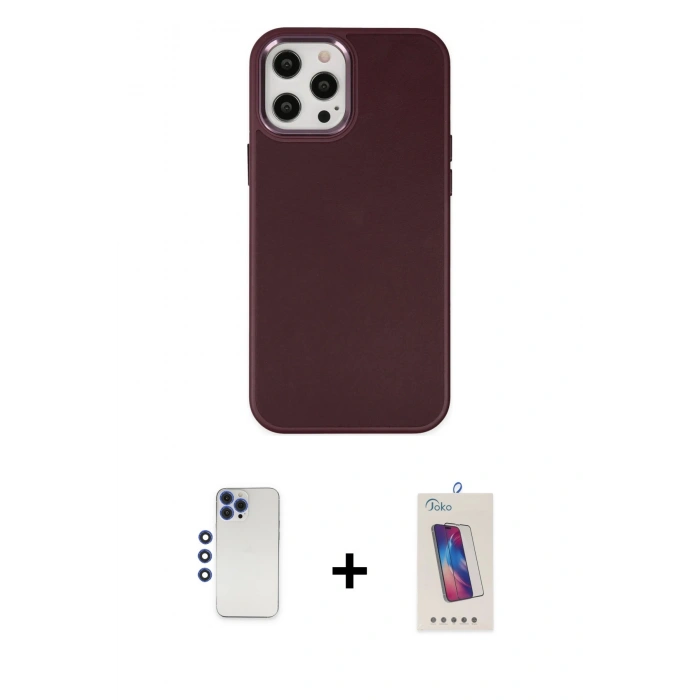 MARSİLYAN™- iPhone 12 Pro Max Kılıf Çekirdek Çizgi - Siyah Joko 5D Cam + Shine Kamera Lens - LT