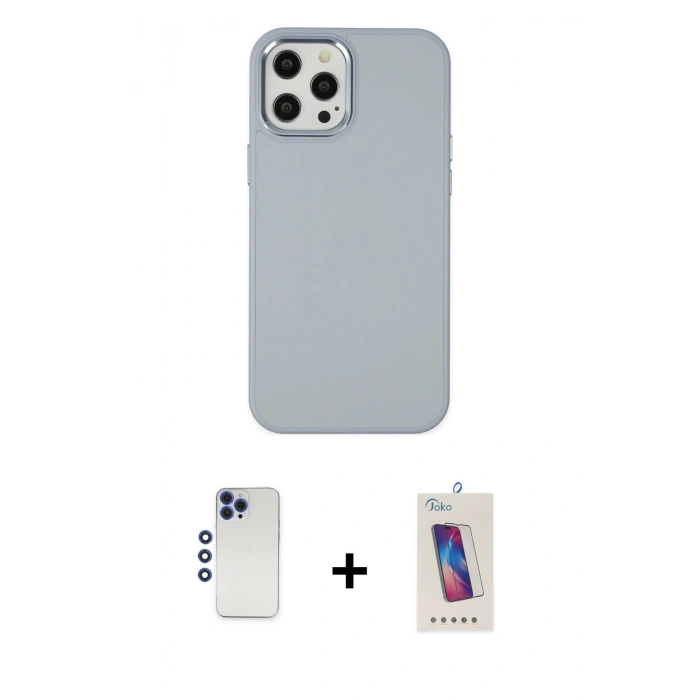 MARSİLYAN™- iPhone 12 Pro Max Kılıf Çekirdek Çizgi - Siyah Joko 5D Cam + Shine Kamera Lens - LT